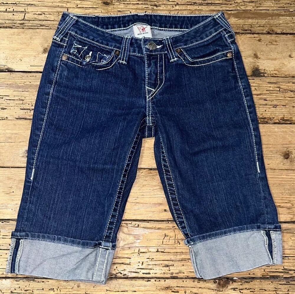 TRUE RELIGION WOMEN'S SOPHIE DENIM BERMUDA CUFFED SHORTS SIZE 28